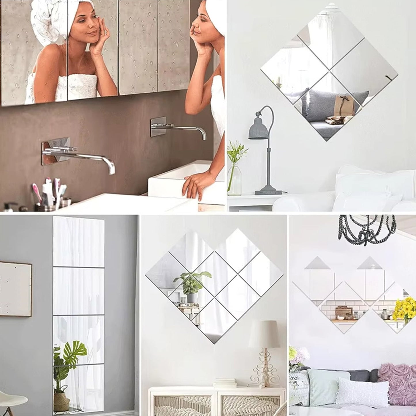 12-Pack Acrylic Flexible Mirror Stickers Set - 6x6 Inch Self-Adhesive Safe Non-Glass Tiles For Living Rooms,Changing Rooms & Diy Decor