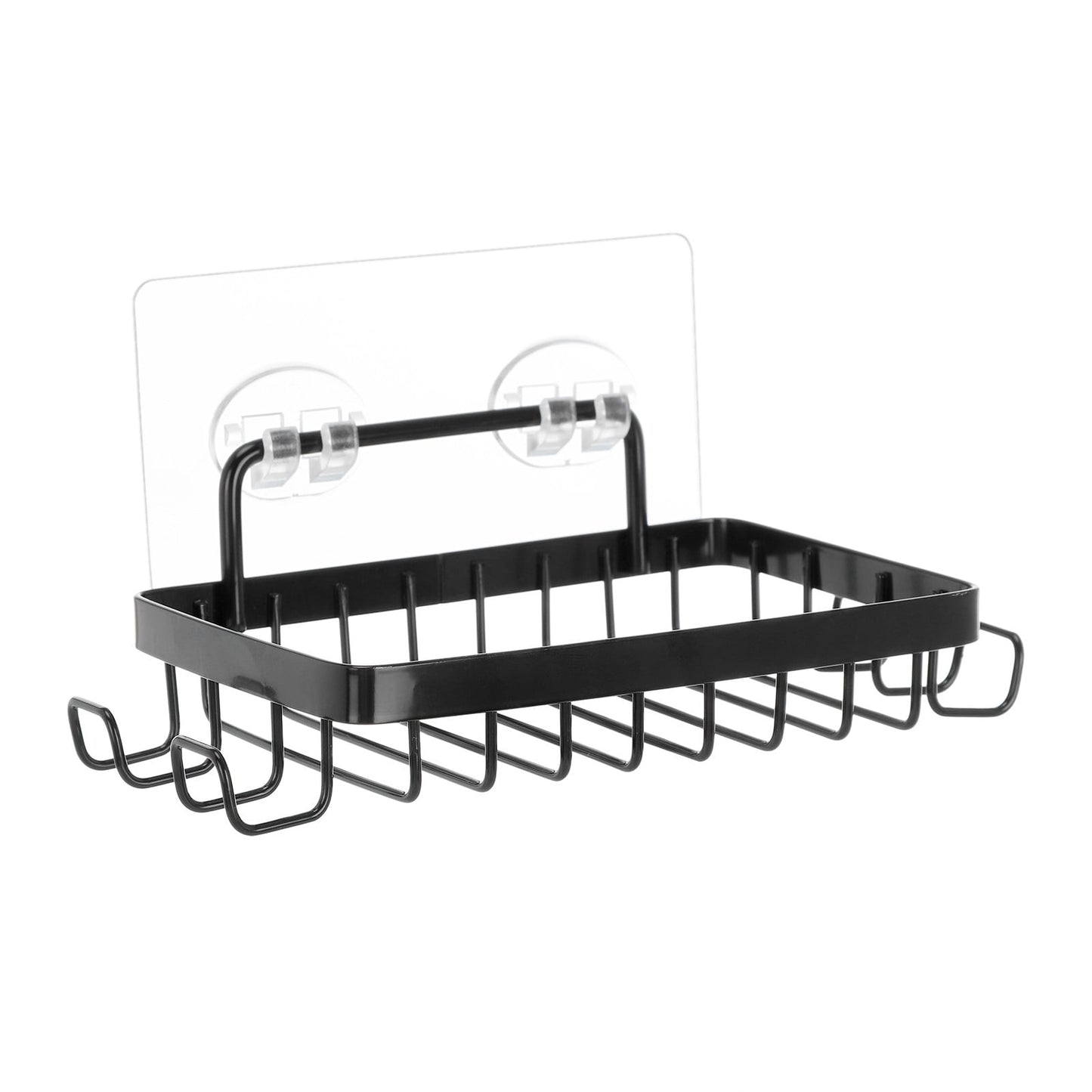 Shower Soap Holder with 4 Hooks, Stainless Steel Adhesive Soap Dish, Wall Mounted Draining Soap Holder for Shower, Bathroom, & Kitchen, Bar Soap Holder & Razor Hanger, 6.69x3.35x0.98 6.69" x 3.35" x 0.98" Black