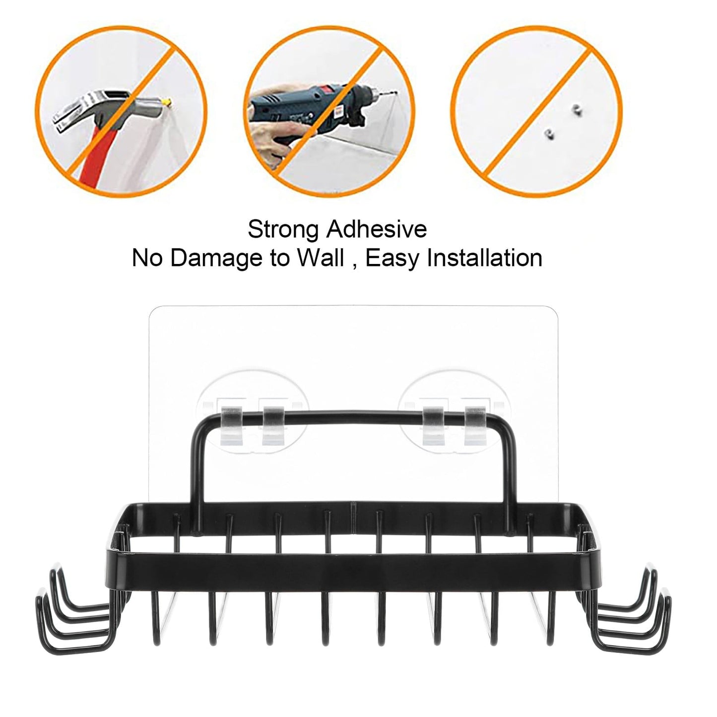 Shower Soap Holder with 4 Hooks, Stainless Steel Adhesive Soap Dish, Wall Mounted Draining Soap Holder for Shower, Bathroom, & Kitchen, Bar Soap Holder & Razor Hanger, 6.69x3.35x0.98 6.69" x 3.35" x 0.98" Black
