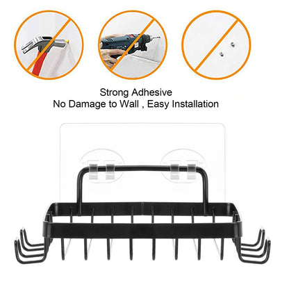 Shower Soap Holder with 4 Hooks, Stainless Steel Adhesive Soap Dish, Wall Mounted Draining Soap Holder for Shower, Bathroom, & Kitchen, Bar Soap Holder & Razor Hanger, 6.69x3.35x0.98 6.69" x 3.35" x 0.98" Black