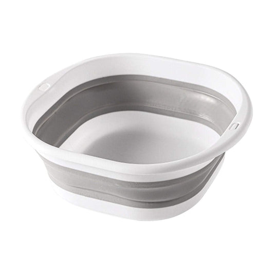 Foldable foot bath bucket in gray with white rim and open basin