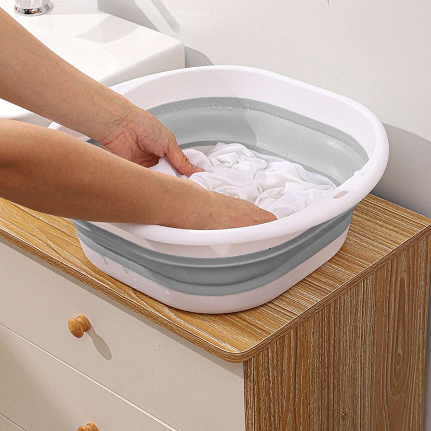 Foldable Massage Foot Bath Bucket with Retractable Design,Portable and Large Capacity for Home Use,Silicone Material with Anti-Slip Bottom,Heat Retention,Ideal for Relaxation and Spa. Gray