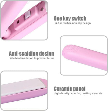 Mini Hair Curler, Mini Hair Curler For Short Hair, 2 In 1 Mini Curler And Hair Straightener, Mini Curling Iron 1/2 Inch Barrel Short Hair, Long-Lasting Effect, Multi Functional, 3d Heating Plate Pink