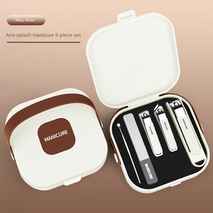Manicure set - Pedicure set - Nail clippers - Nail scissors - Nail file - Tweezers - Stainless steel - Luxury case - Travel size - Nail cutting - Cuticle pusher - Nail styling - Hands and feet - Compact - Beige - 7 pieces