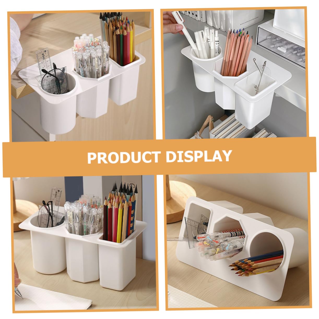 Desk Organizer - Pen Tray - Makeup Brush Holder - Desk Accessories - Pen Holder - Hanging Storage Tray - Office Supplies - Cosmetics Organizer - Space Saving - School Supplies - Table Organizer - Black - 1 Piece