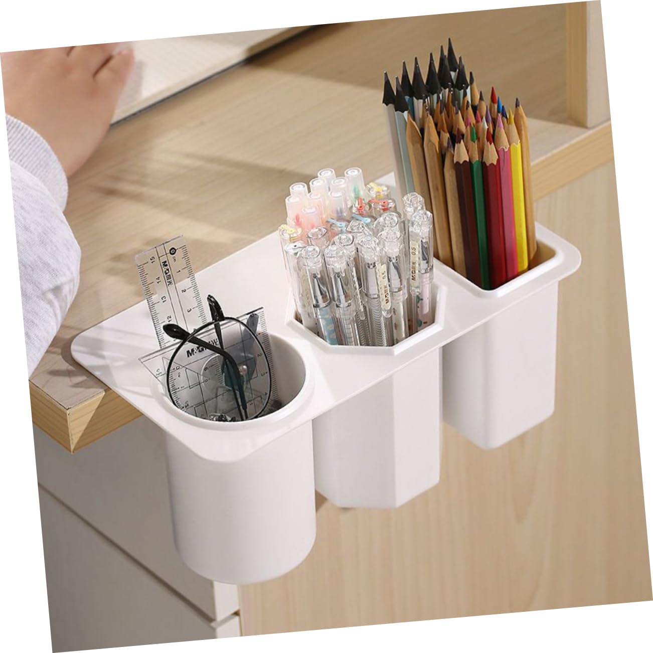 Desk Organizer - Pen Tray - Makeup Brush Holder - Desk Accessories - Pen Holder - Hanging Storage Tray - Office Supplies - Cosmetics Organizer - Space Saving - School Supplies - Table Organizer - Black - 1 Piece
