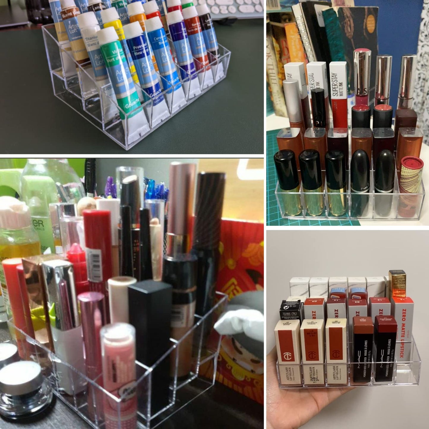 Makeup Organizer - Lipstick Holder - Cosmetics Storage - Nail Polish Display - Drawer Organizer - Lip Gloss Holder - Bathroom Accessories - Acrylic Holder - Essential Oil Rack - Mascara Storage Box - Sorting Tray - Transparent - 1 Piece