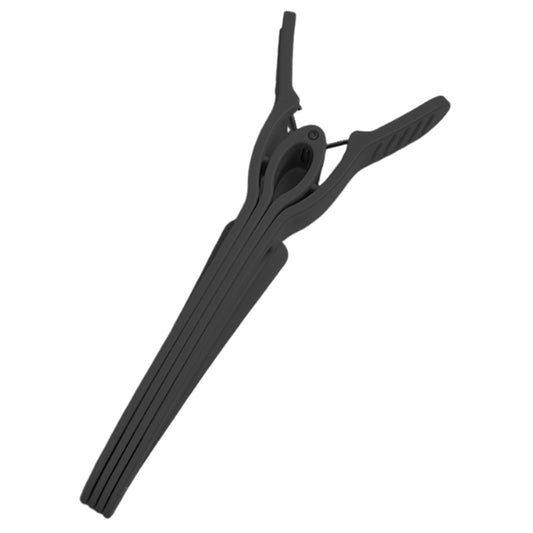 Black hair root volume clip with curved pinch prongs and ridged grip bar
