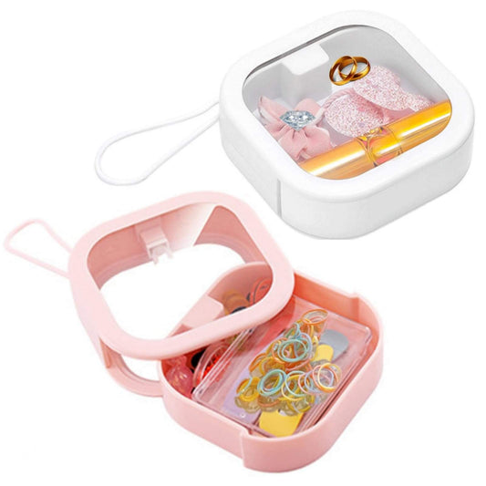 White and pink travel organizer case with hinged lid and compartments for small items