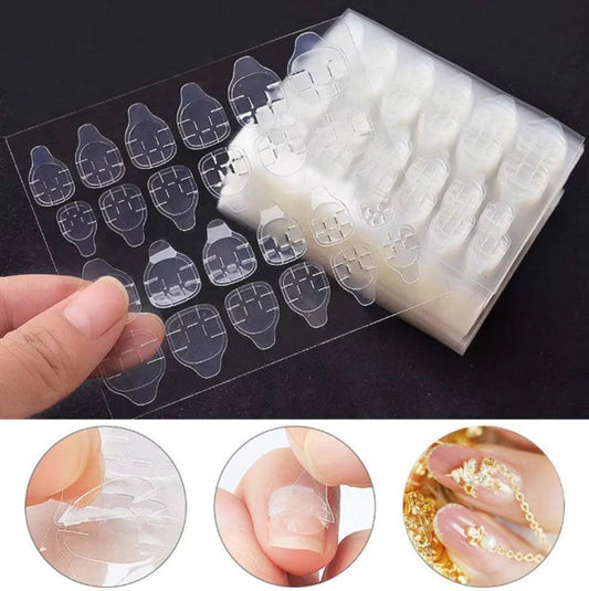 Double-sided nail sticker sheet with clear pre-shaped nail decals