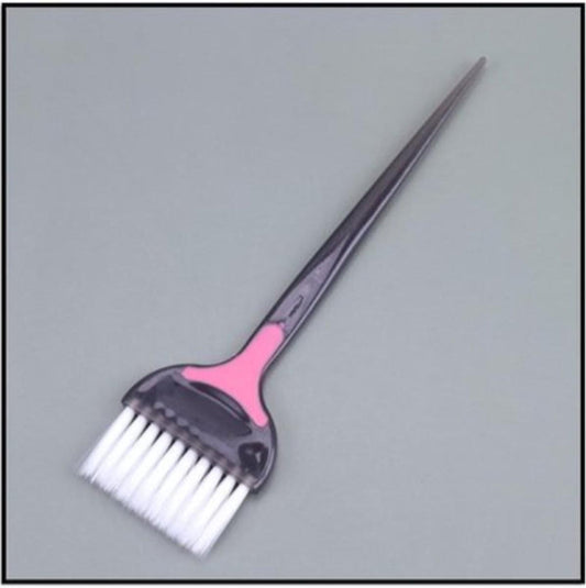 Hair dye applicator brush, pink handle, white bristle head