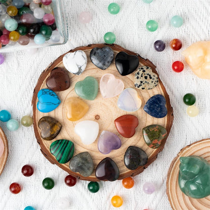 20Pcs Heart Crystals Stones,Love Shaped Polished Stones,Natural Rose Quartz Crystals Amethyst Tiger Eye Chakra Rocks,Energy Healing Gemstones,Chakra Reiki Balancing Gifts