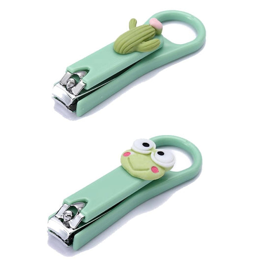2-pack fingernail clippers, mint green with cute frog and leaf handles