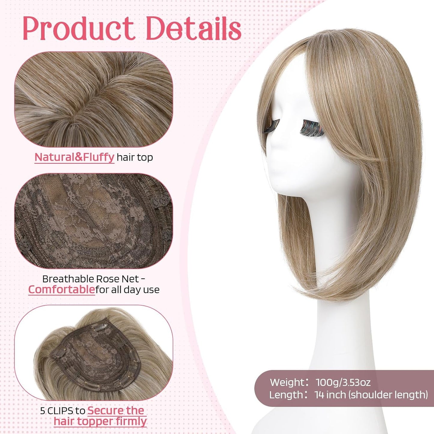 Long Layered Hair Topper with Bangs for Women with Thinning Hair, 14 Inch Slightly Curled Ends Synthetic Fiber Wiglets - Gray with Warm Brown Mixed Gray with Warm Brown Mixed 14