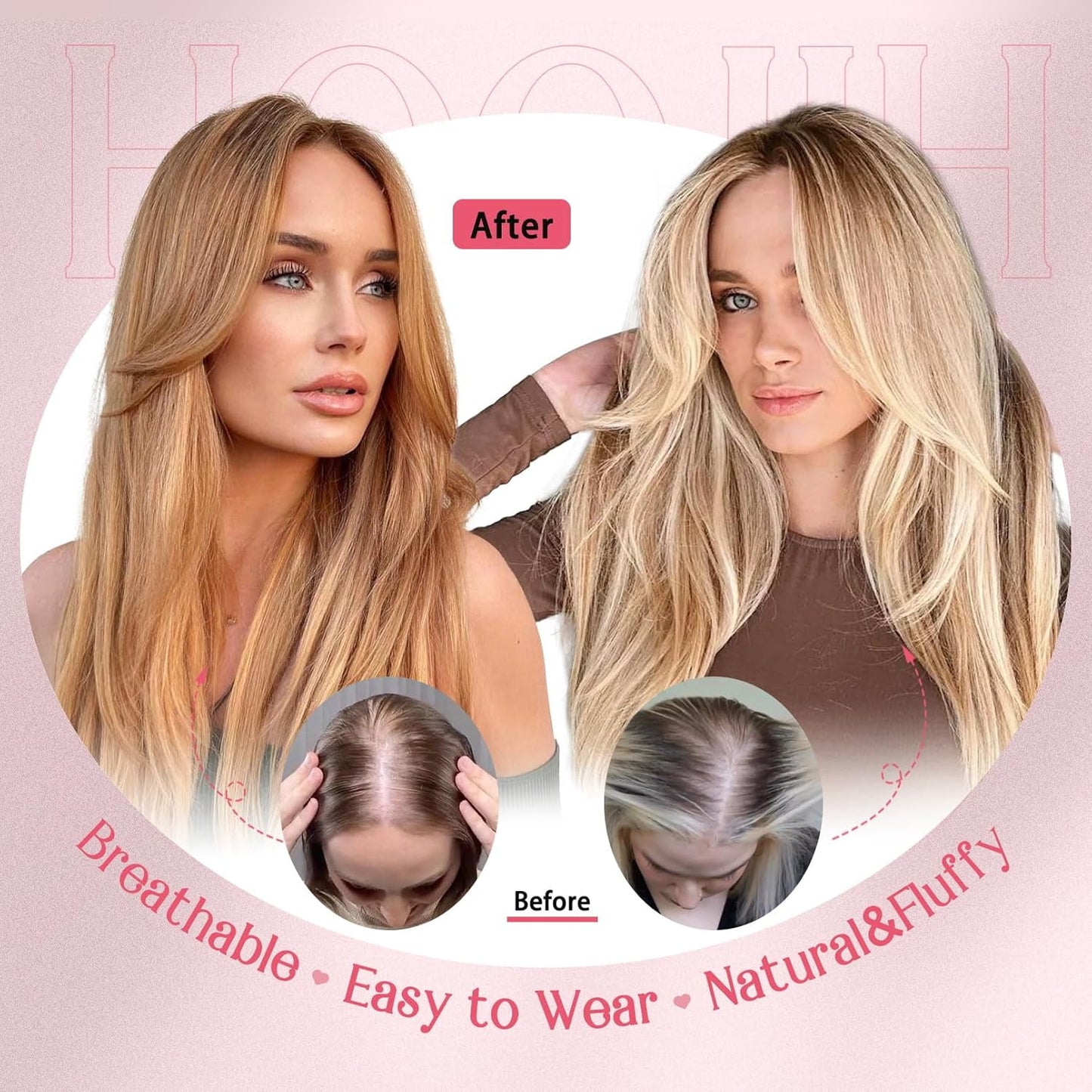 Long Layered Hair Topper with Bangs for Women with Thinning Hair, 14 Inch Slightly Curled Ends Synthetic Fiber Wiglets - Gray with Warm Brown Mixed Gray with Warm Brown Mixed 14
