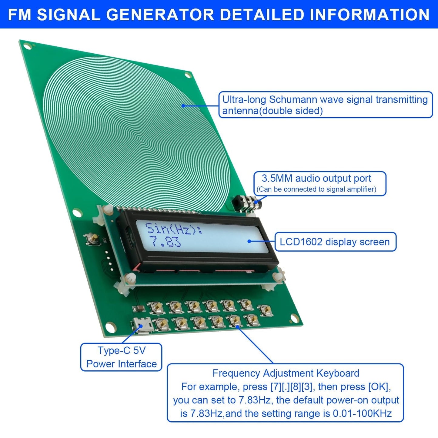 Schumann Wave Earth Electromagnetic Field Resonance Generator, 0.01Hz~300000Hz Adjustable Sine Wave Ultra-Low Frequency Pulse Generator, Sleep Aid, Meditation and Yoga Enhancer, No Shell Green
