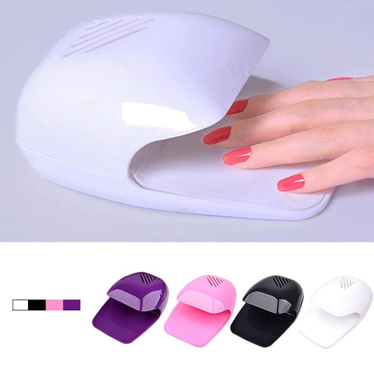 White nail polish dryer, hand placed in the drying tray