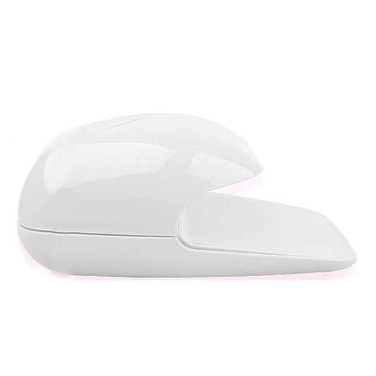 White portable nail dryer fan with curved base and top vent slats