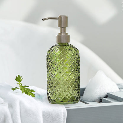 Darzheoy Glass Soap Dispenser 15 Oz for Bathroom Kitchen, Hand Soap/Lotion Dispenser with Plastic Pump Green
