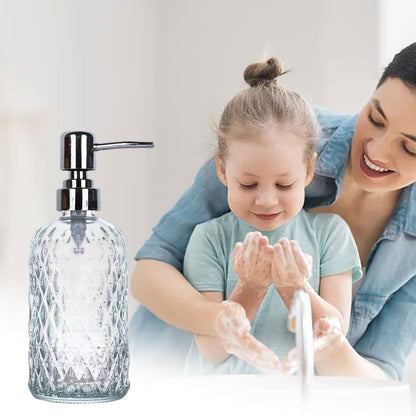 Darzheoy Glass Soap Dispenser 15 Oz for Bathroom Kitchen, Hand Soap/Lotion Dispenser with Plastic Pump White