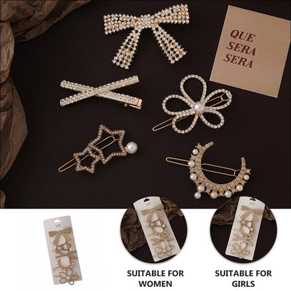 HOOWIFFY 5-Pack Rhinestone Hair Barrettes Small Sparkling Hair Clips for Women Daily Wear and Stylish Accessories
