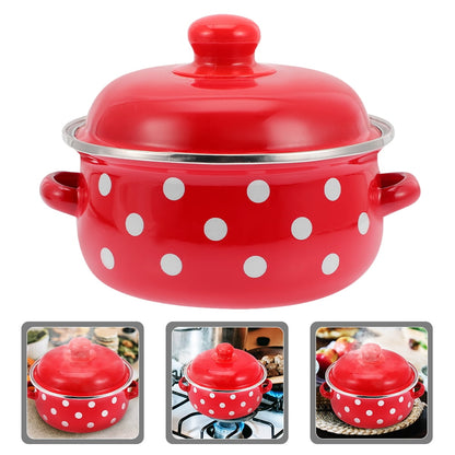 HOOWIFFY Red Enamel Pot - Daily Use Cookware for Kitchen, Versatile and Easy to Clean