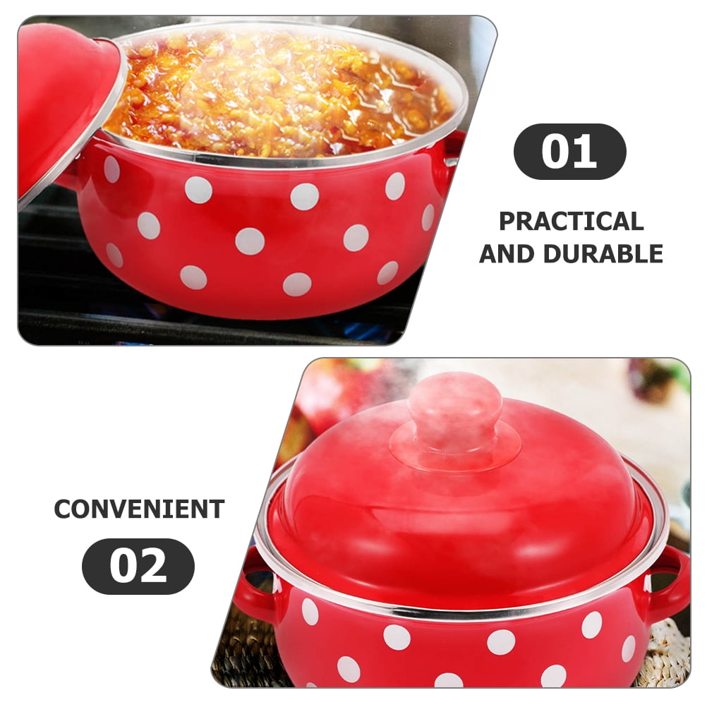 HOOWIFFY Red Enamel Pot - Daily Use Cookware for Kitchen, Versatile and Easy to Clean