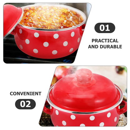HOOWIFFY Red Enamel Pot - Daily Use Cookware for Kitchen, Versatile and Easy to Clean