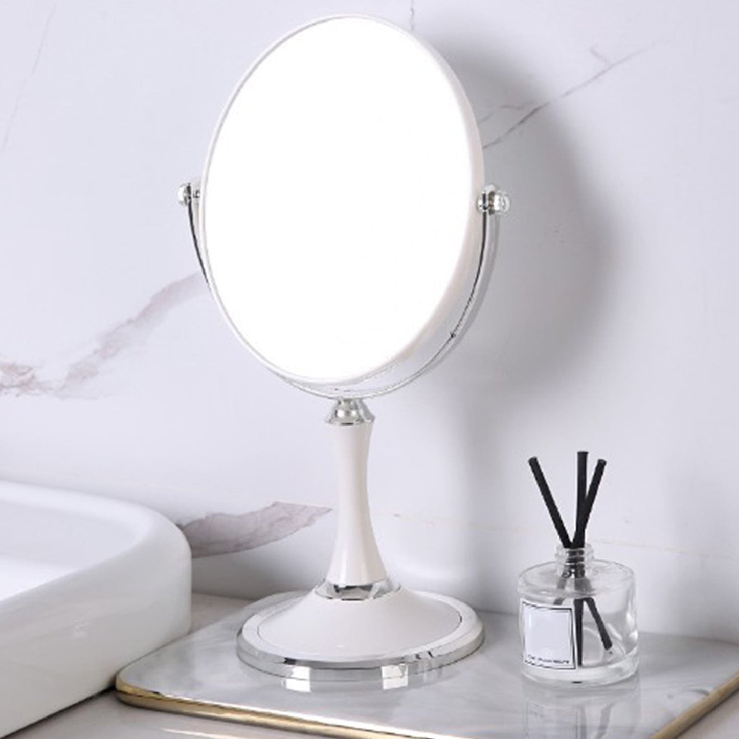 Back to School Chmadoxn Magnifying Makeup Mirror Double Sided Tabletop Mirror with 3 Magnification, Magnified Desk Mirror for Makeup, Cosmetic Vanity Mirror with Stand and 360° Rotation 5.5×11.4 in White