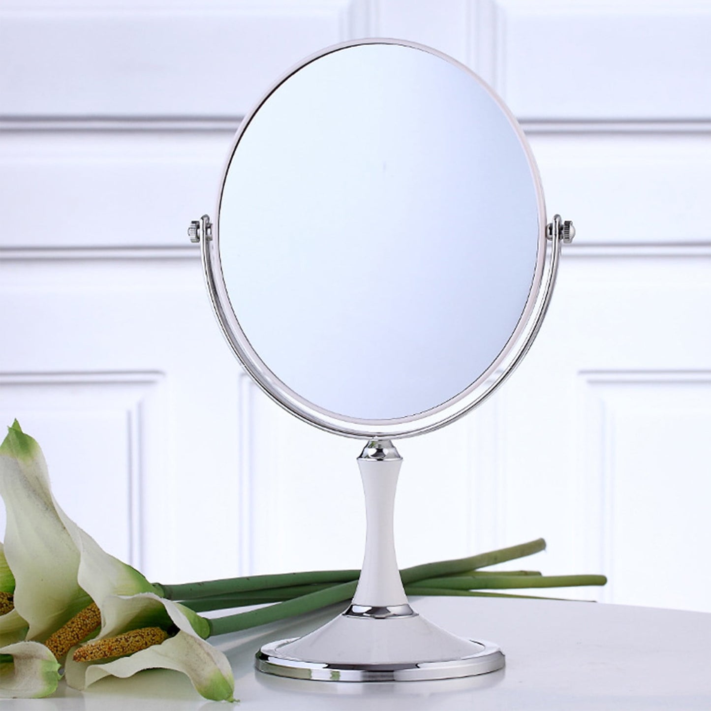 Back to School Chmadoxn Magnifying Makeup Mirror Double Sided Tabletop Mirror with 3 Magnification, Magnified Desk Mirror for Makeup, Cosmetic Vanity Mirror with Stand and 360° Rotation 5.9×11.4 in White