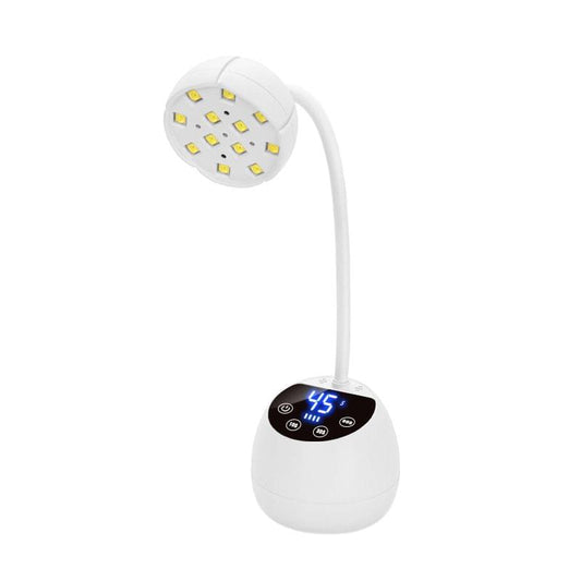 Cordless mini UV nail lamp with round LED head and flexible gooseneck stand