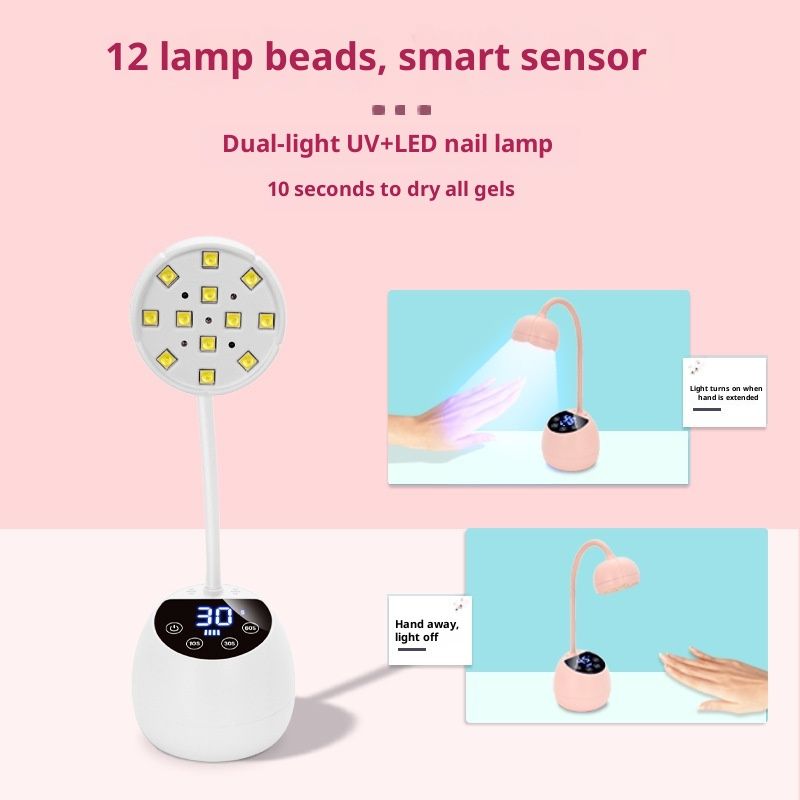 UV LED Nail Lamp Cordless Mini UV Light for Gel Nails Tips,Portable Hands Free Flash Cure Light,USB Rechargeable Nail Dryers with Sensor & 3 Timers,Rotatable Gooseneck Manicure Gel Polish Lamp