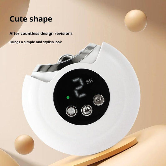 White electric nail clipper in rounded shell with digital display and control buttons