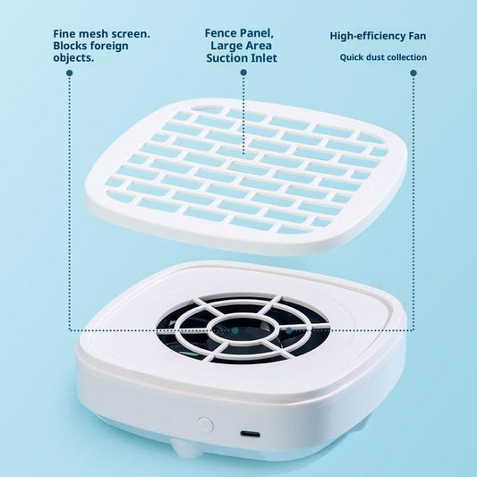 Nail dust collector base with fan vent and white mesh intake cover