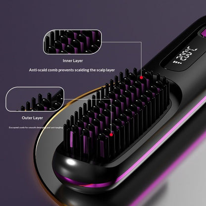 Hair Straightener – Cordless Comb with Negative Ion, Fast Heating & Portable Travel Design, Rechargeable Brush for Straightening and Curling (1Pcs)