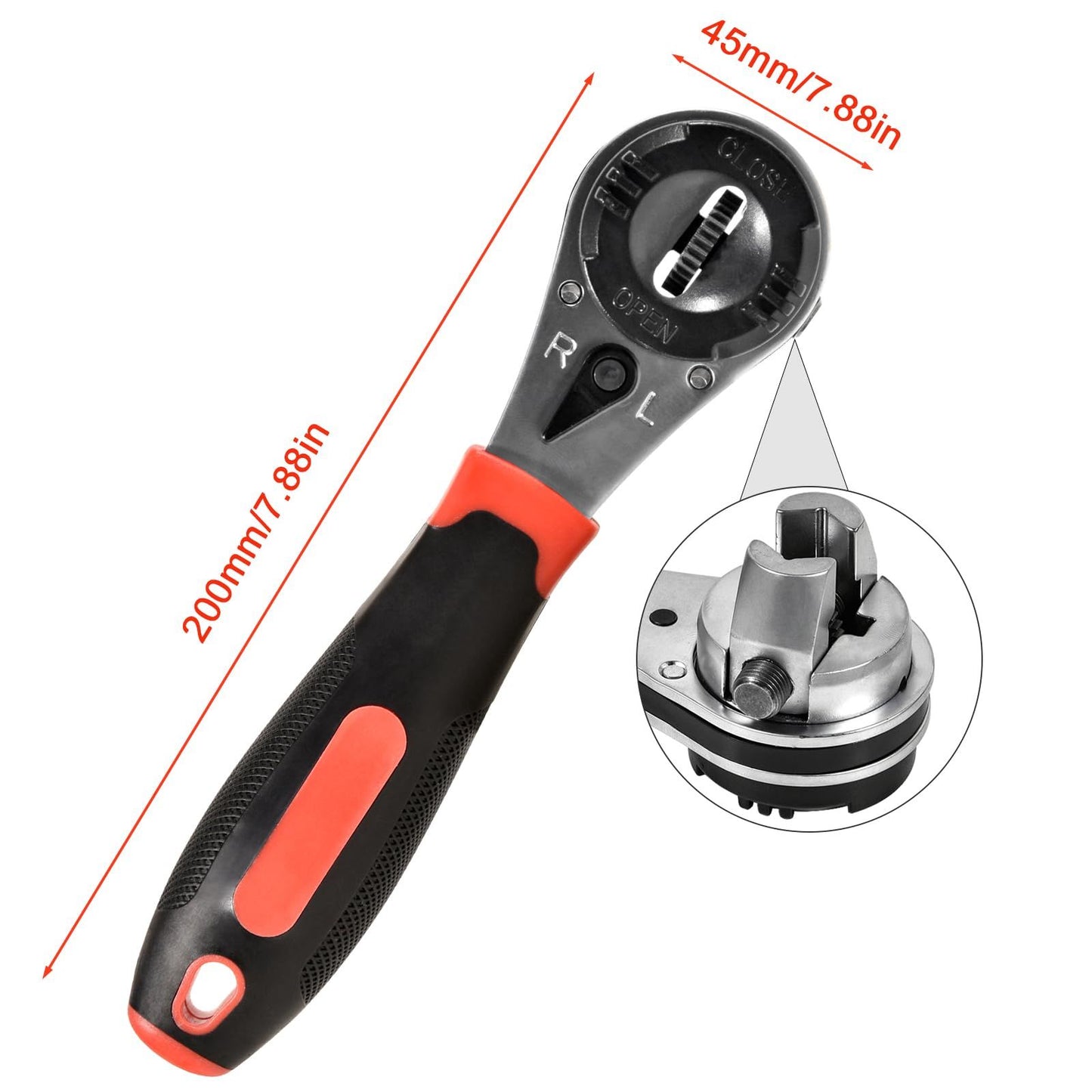 8 Inch Adjustable Ratchet Socket Wrench,Performance Tool Dual Drive Flex Head Ratchet capacity from 1/4-7/8 inch