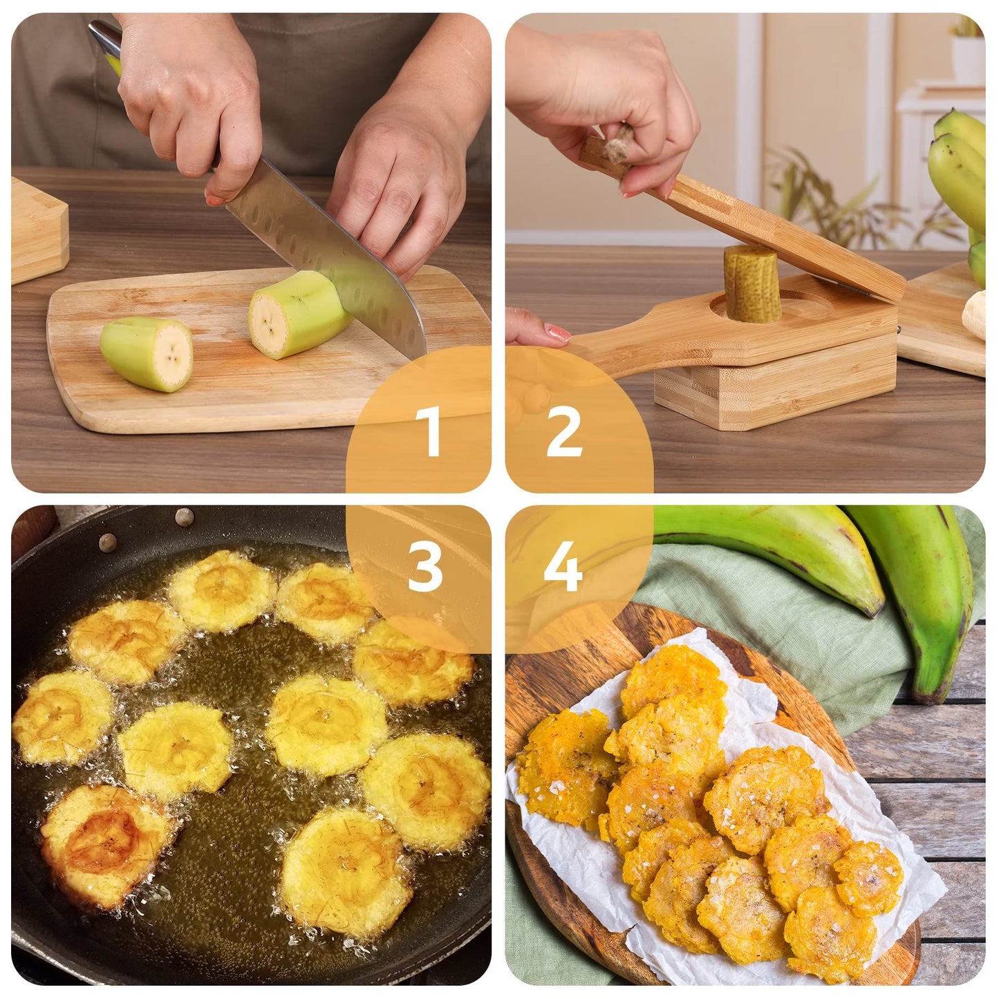 Wooden Tostonera Plantain Press Banana Smasher Maker Green Plantain's Wood Press  2 in 1 Wooden Crispy Green Plantain Tostones Press for Fried Plantains Chips &Tostones Cups