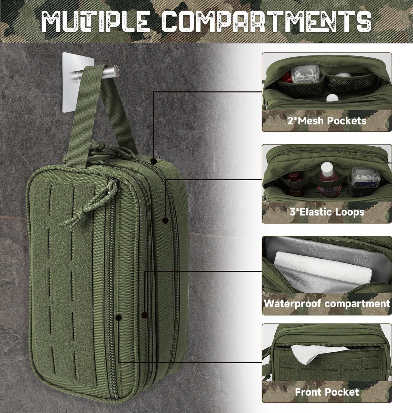 Toiletry Bag for Men | Dry Wet Separate Hygiene Bag Compact Kit Mens Shaving Kit Travel shower Bag (Green)