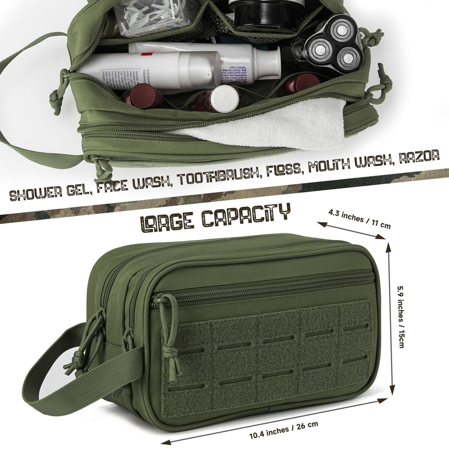 Toiletry Bag for Men | Dry Wet Separate Hygiene Bag Compact Kit Mens Shaving Kit Travel shower Bag (Green)