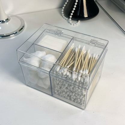 Canister for Make Up Pads, Floss Picks, Vanity Storage,Bath Salts, Cosmetics, Home Bathroom Decor （Transparent 3-grid）