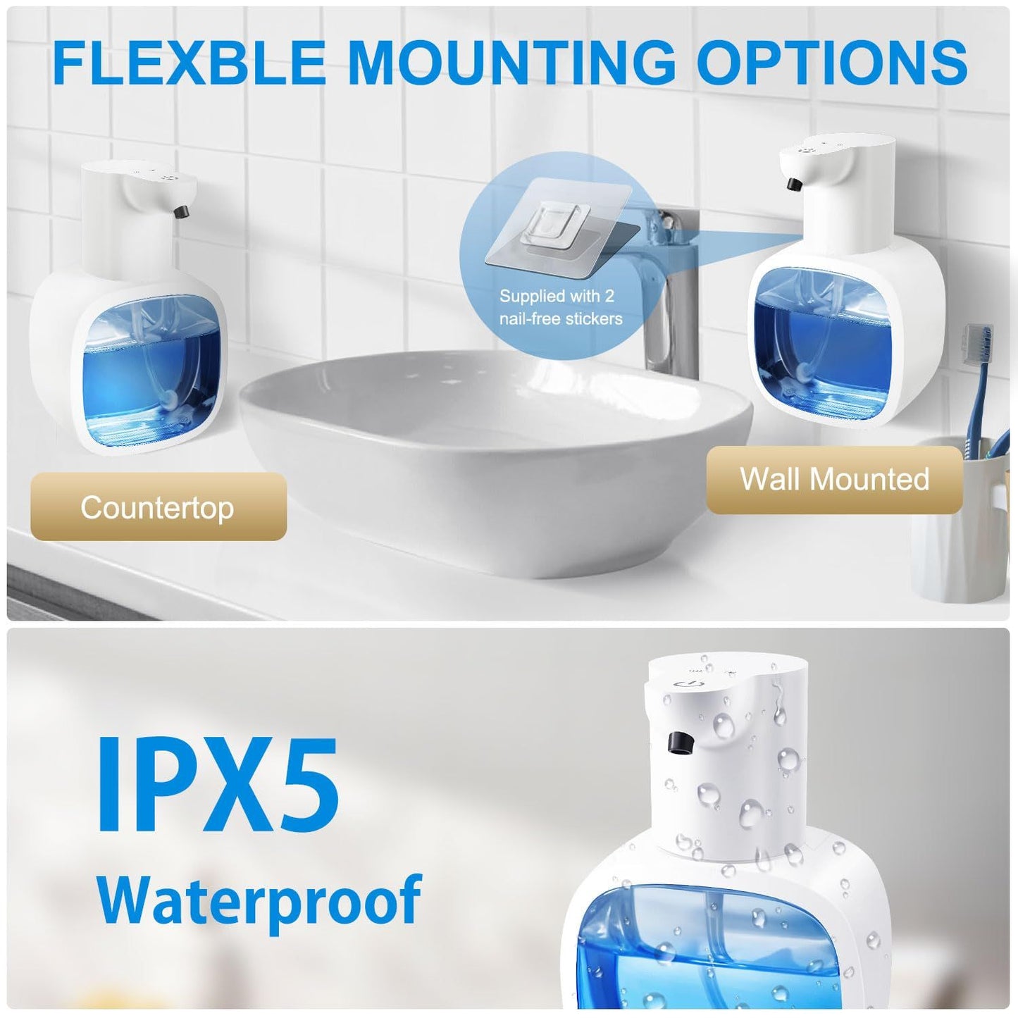Automatic Foaming Soap Dispenser with 500ml/17oz Capacity, Touchless Soap Dispenser with 4 Level Adjustable, Rechargeable, Wall-Mounted, Waterproof for Kitchen, Bathroom, Hotel, Restaurant（Excluding liquids）