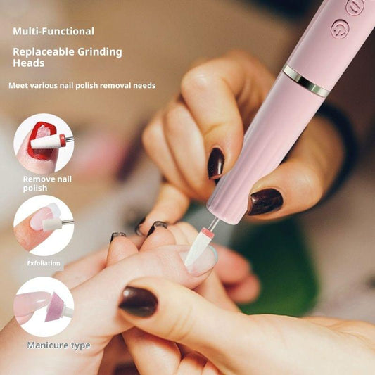 Lilac electric nail drill using a replaceable grinding bit on fingernails