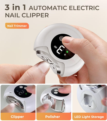 New 3-in-1 Electric Nail Clippers,360° Rotation, 3-Speeds, Polishing Automatic Nail Trimmer with Nail Chip Storage &  Light, Rechargeable Safety Trimmer for Women, Men, Baby, Seniors8.8*8.5*3.7cm