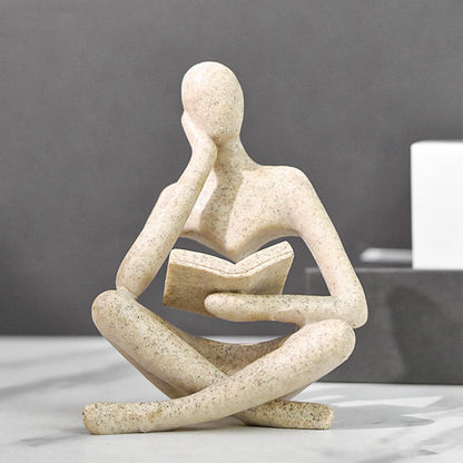 Bookshelf Decor Thinker Statue - Abstract Art Reading Thinker Sculpture Figurine Aesthetic, Modern Home Decoration for Living Room Office Shelves Coffee Table Desk Decor(Beige)8.5*6*11.5cm