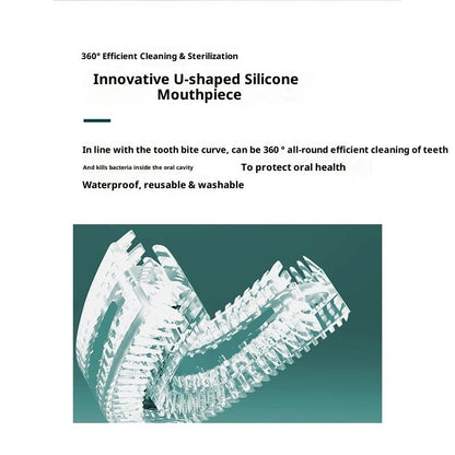 Ultrasonic U-Shaped Toothbrush for Teeth Whitening, Electric Toothbrush For Adults - 360° Mouth Cleansing, Hands Free Gums Protection - Wireless Charging & LED Light -Waterproof white+Base