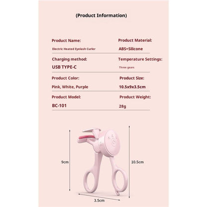 Heated Eyelash Curler Rechargeable Electric Lash Curler with Type-C,  Anti-Burn Mini Heat Design, Gift for Women Girls, Pink 2pcs