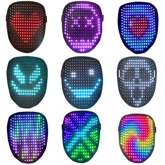 LED face mask with red heart light pattern on dark fabric