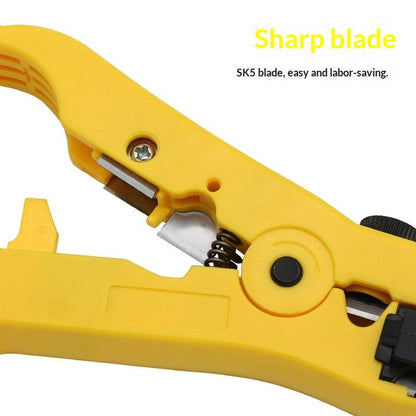 All-In-One Stripping Tool Universal Cable Wire Stripper, Coaxial Cable andWire Cutting Tool Multifunction Coax Stripper for Flat or Round Yellow