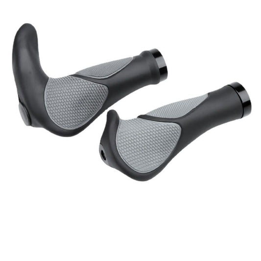 Bike handlebar grips set, black with gray gel pads and textured grip surface