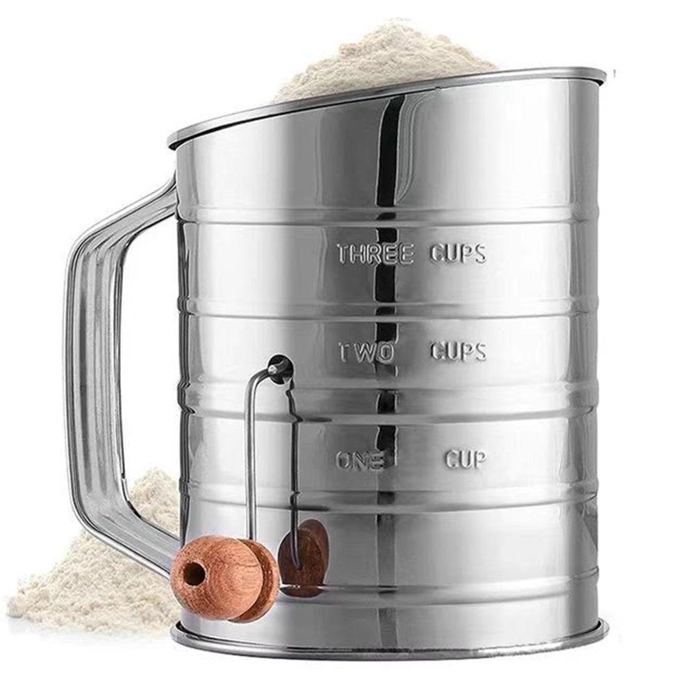 Flour Sifter for Baking Fine Mesh Rotary Hand Crank with Loop Agitator for Quick Sifting, Flour Sifter Stainlees Steel